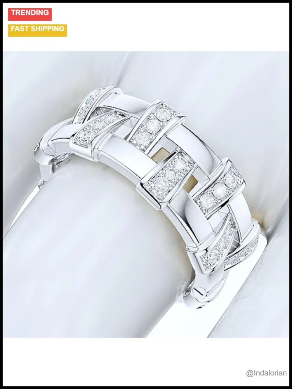 Sterling Silver Antique Basket Weave Moissanite Eternity Ring